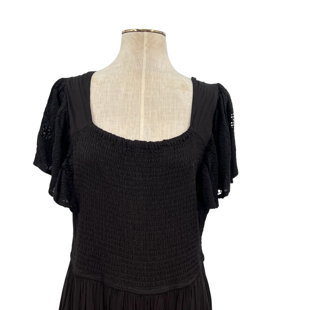 Anthropologie Seen Worn Kept Zohara Dress Smocked Eyelet Black Plus Size 1X - Picture 3 of 13